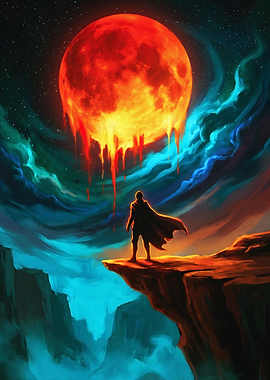 Lone Hero Facing Melting Blood Moon
