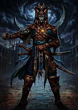 Masked Fantasy Warrior in Dark Arena