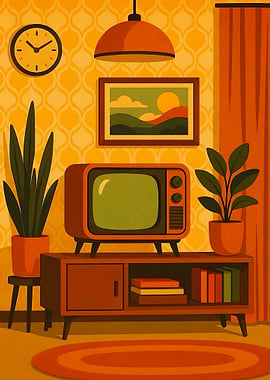 Retro Mid-Century Living Room Illustration