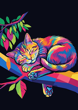 Colorful Pop Art Sleeping Cat