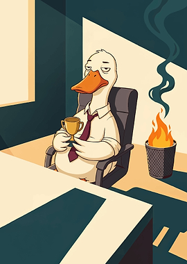 Tired Office Duck with Burning Trash