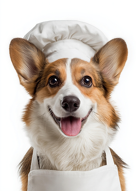 Adorable Corgi Chef Wearing Hat