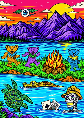 Grateful Dead Psychedelic Camping Scene