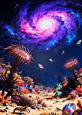Surreal Underwater Galaxy and Insects