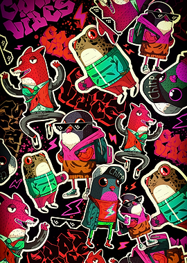 Urban Streetwear Animal Sticker Collage