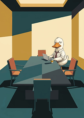 Corporate Duck Working in Boardroom