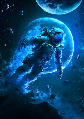 Astronaut Cosmos Blue Space Art