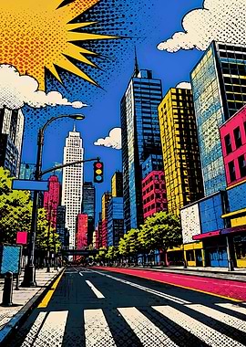 Vibrant Pop Art City Street Scene