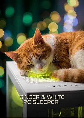 Ginger and White Cat Sleeping on PC