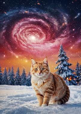 Cosmic Cat Galaxy Winter Poster