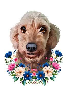 Portrait of a Dog with Flowers