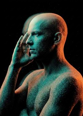 Dual-Tone Portrait of Man Covered in Sand