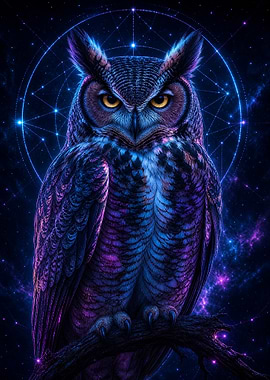 Cosmic Owl with Sacred Geometry