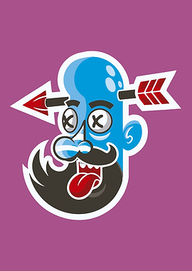 Cartoon Blue Man with Arrow