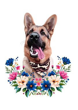 Happy dog with Floral Wreath