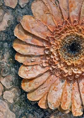 Peach Gerbera Daisy Against Dark Marbled Texture