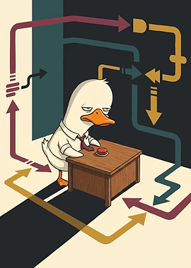 Bored Office Duck with Red Button