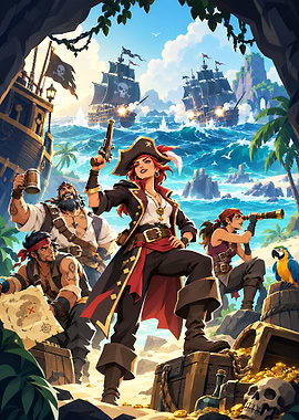 Pirate Crew on Tropical Treasure Island