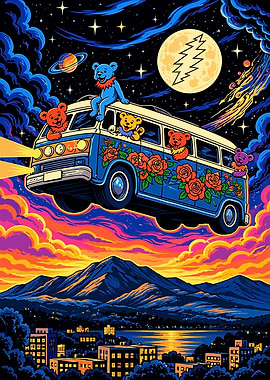 Grateful Dead Dancing Bears Flying Van