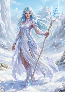 Ice Queen Sorceress in Snowy Mountains