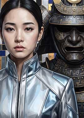 Cyber Samurai and Woman in Gold Mosaic