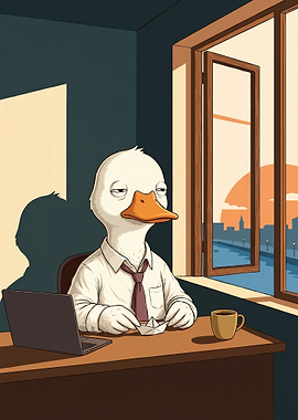 Bored Office Duck at Sunset
