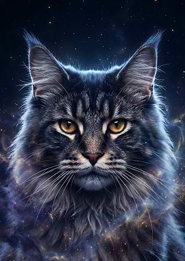 Cosmic Maine Coon Cat Portrait