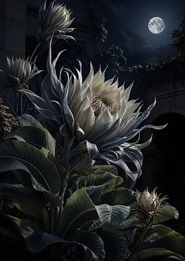 Moonlit Protea Flower in Garden