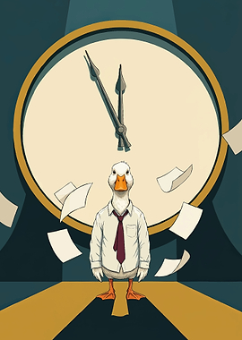 Stressed Office Duck with Clock