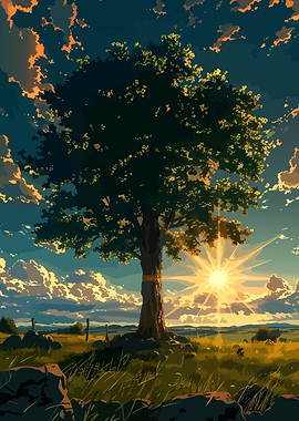 Lone Tree at Golden Sunset