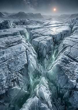 Glacial Crevasse Under Starry Sky