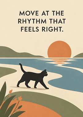Minimalist Cat Sunset Inspirational Poster