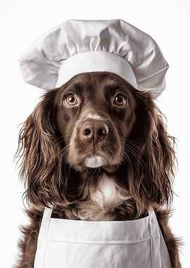 Adorable Sussex Spaniel Dog Wearing Chef Hat