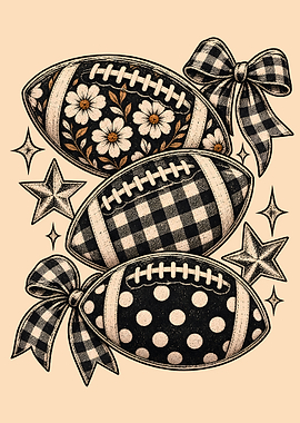 Decorative Footballs with Bows and Stars