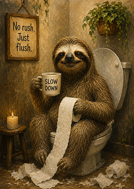 Sloth Sitting on Toilet Painting