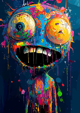 Colorful Abstract Drip Art Monster
