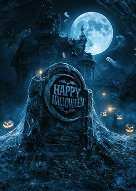Spooky Haunted House Halloween Tombstone