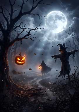 Eerie Halloween Night Forest Scene