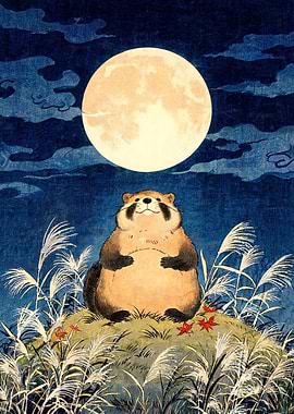 Tanuki Under the Harvest Moon