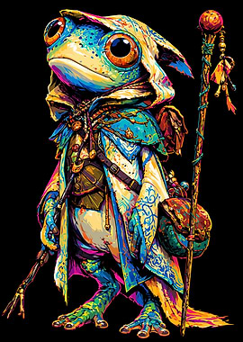 Colorful Fantasy Frog Wizard Character