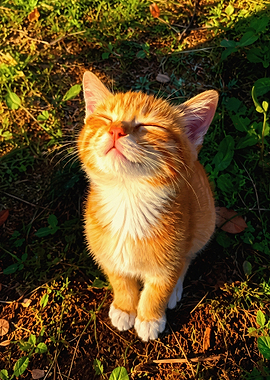 Happy Ginger Kitten Sunbathing