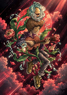 Surreal Boy Playing Brain Guitar