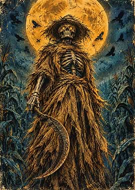 Sinister Scarecrow Reaper in Cornfield