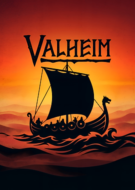 Valheim Viking Longship Sunset Poster