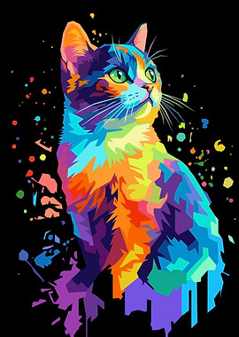 Colorful Pop Art Cat Portrait