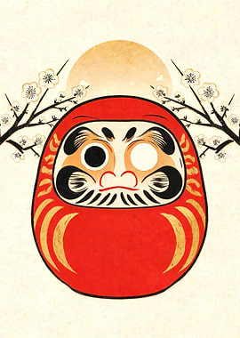 Daruma Doll with Plum Blossoms