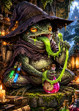 Frog Wizard Brewing Magic Potion