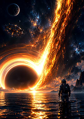 Astronaut Standing Before a Black Hole