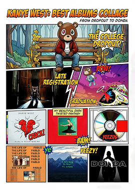Kanye West Album Discography Comic Collage
