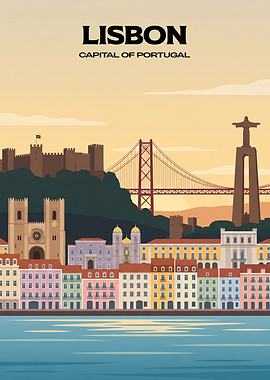 Lisbon Portugal Cityscape Travel Poster
